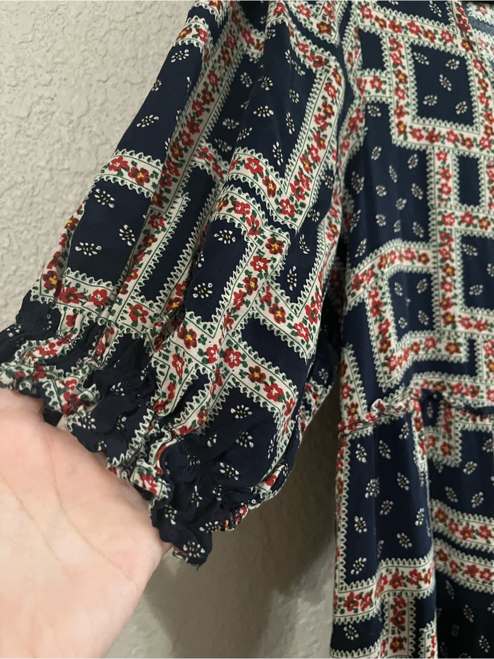 Women’s Navy Patchwork Square-Neck Midi Dress - Picture 4 of 8